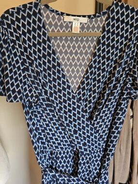Wisp Blue Geometric Faux Wrap Jumpsuit